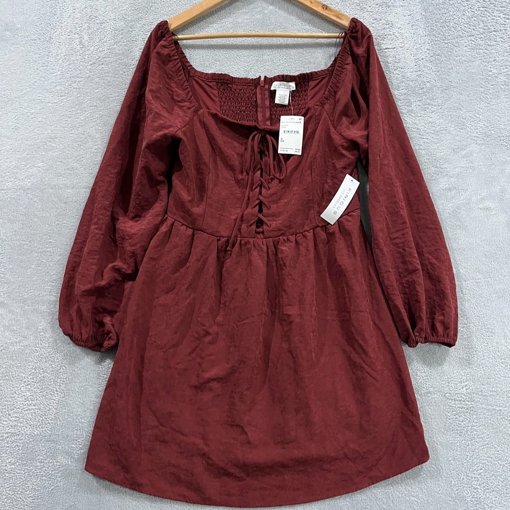 Kirious Women Dress Suede Square Neck Puff Sleeve XL Victorian Boho Hippie
